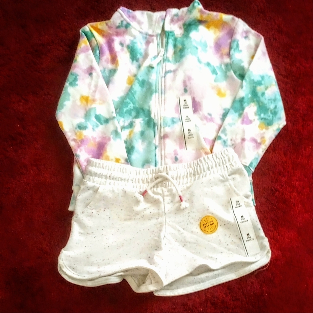Cat & Jack Girls Set - Tie-dyed Front Zip Hoodie + Elastic Waist Shorts - Size 8